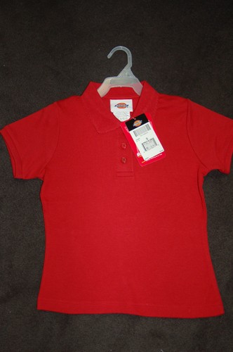 NWT Girls DICKIES Uniform Picot Polo Shirt Red or White Size Large 14/16 LQQK FS - Picture 1 of 6