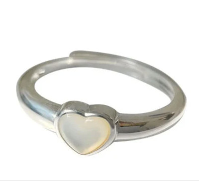 Silber Herz Ring, weißer Herz Ring, Muschel Herz Ring, Sterlingsilber Herz