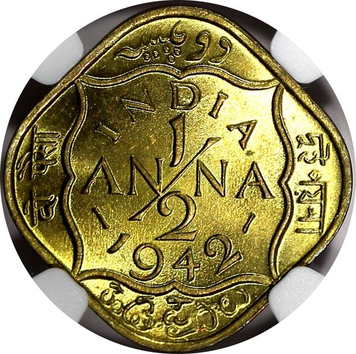 India-British George VI 1942 1/2 Anna NGC MS65 GEM BU KM# 534b.2 (042) - Picture 5 of 5