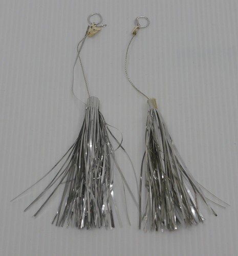 2 OLDER DROOP TYPE TINSEL CHRISTMAS ORNAMENTS, SILVER TONED