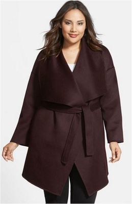 Fleurette Purple Hue Wool Cashmere Blend Wrap Coat Plus Size 1X