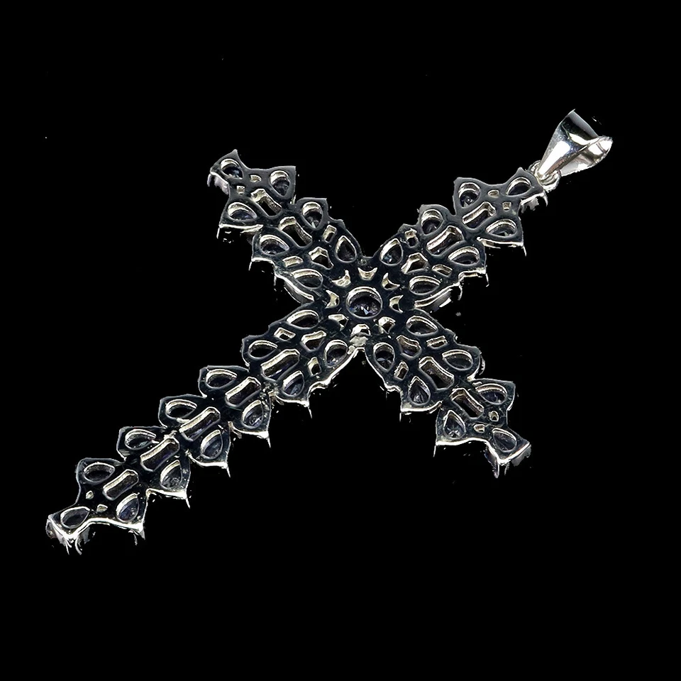 Pendente In Argento Sterling 925 Perla Tanzanite Gemma Naturale Croce Gioielli - Immagine 3 di 4