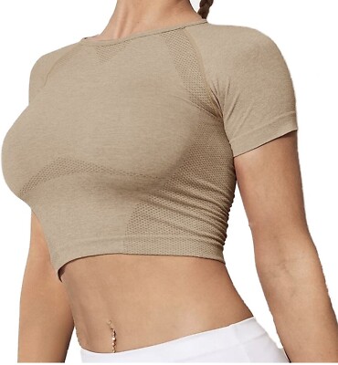 Womens Stretchable Seamless Athletic Shirt Yoga Sports Crop Top