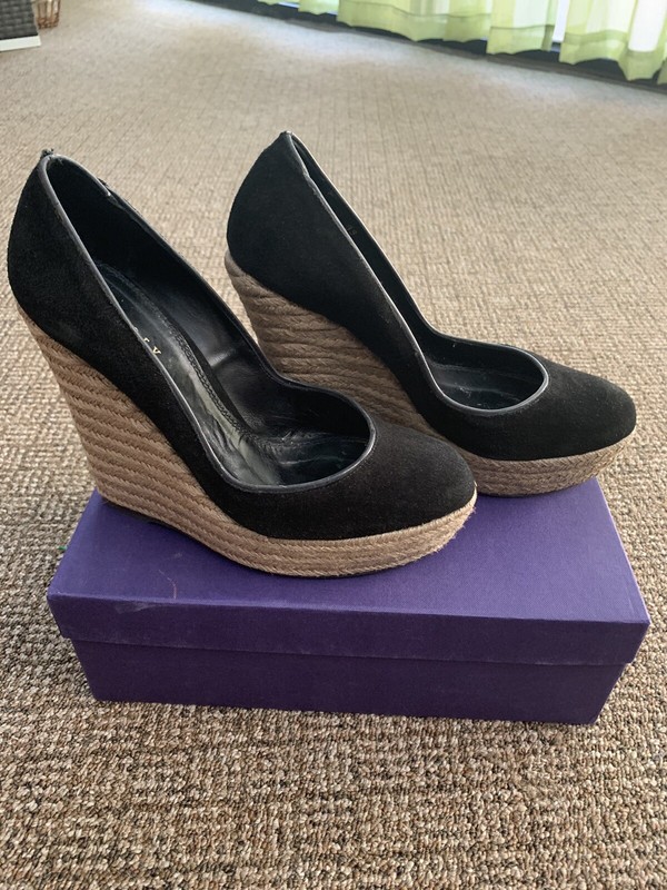 Theory Espadrille Wedge 5" High Heels Shoes Suede Black 39 worn once