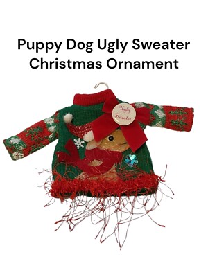 Puppy Dog Ugly Sweater Christmas Tree Ornament Clothes Hanger Hook
