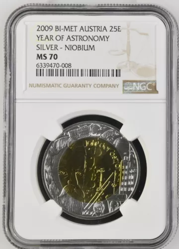 2009 Austria 25 Euro Astronomy Österreich Silber Niobium - NGC MS 70
