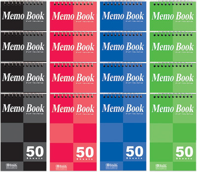 BAZIC 50 Sheets 3'' X 5'' Top Bound Spiral Memo Books (1 Pack of 4)