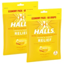 (2 pack) HALLS Relief Honey Lemon Cough Drops, Economy Pack, 80 Drops