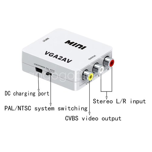Mini Video Converter 1080P HD VGA to AV 3.5mm Audio Video Signal VGA to RCA US - Afbeelding 11 van 22