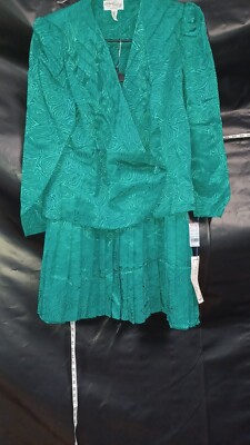 Katherine Lindsay by matthew size 16 skirt suit Made In USA Green NWT acetate