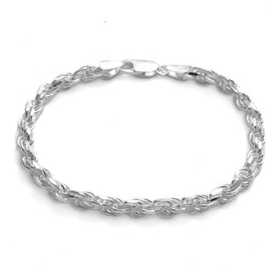 925 Sterling Silver 7'' or 8'' Rope Bracelet (Choose Width)