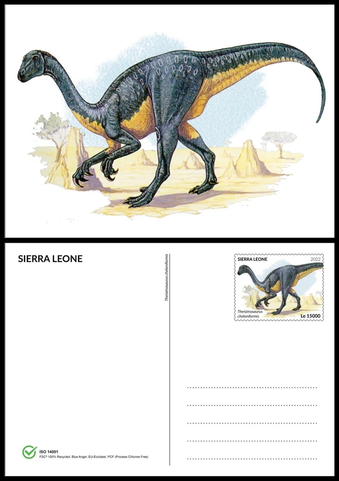 Tarjetas de papelería Big Dinosaurs MNH 2022 Sierra Leona 6 tarjetas papel 100 % reciclado Foto 4 de 4