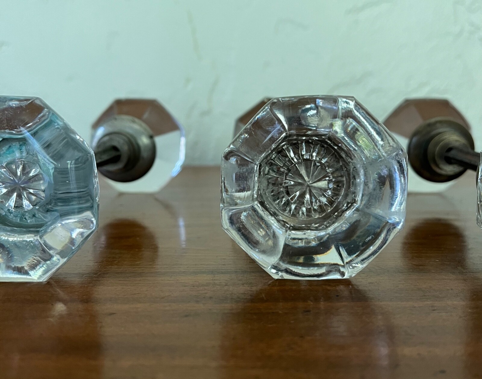 Antique Victorian Octagonal Smooth Glass Door Knob Four Sets with
