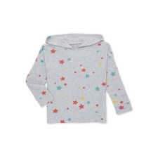 Garanimals Toddler Girls Long Sleeve Print Hoodie-Heather Grey/Stars-2T-NWT