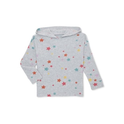 Garanimals Toddler Girls Long Sleeve Print Hoodie-Heather Grey