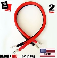 48 INCH 2 AWG Gauge 5/16" Lug Battery Cable Inverter Cables Solar, RV, Car,Golf