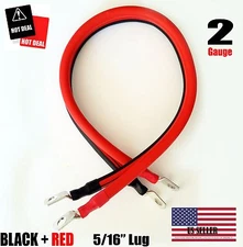 6 INCH 2 AWG Gauge  5/16" Lug Battery Cable Inverter Cables Solar, RV, Car,Golf