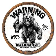 Party Animal BYOB Round FULLY EMBOSSED Sign wall decor 11.75 " inch Made in USA