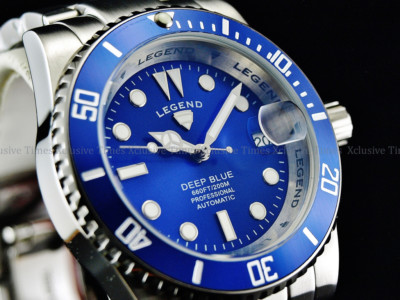 Legend Men 40mm Deep Blue Diver Automatic Sapphitek BLUE Dial SS Watch 