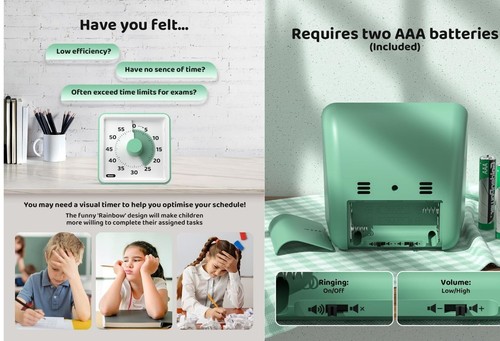 Timer visivo per bambini 60 minuti - conto alla rovescia silenzioso per classe - Foto 3 di 4