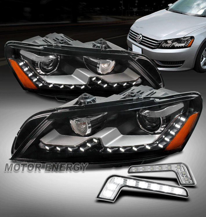 For 12 13 14 15 VW Passat B7 Euro Look Projector Black Headlight + 