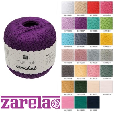 Rico Essentials gehäkelt 100 % Baumwolle mercerisiertes Garn Größe 10 50g ***ALLE FARBEN**