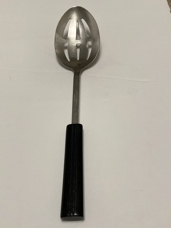 Vollrath Black Plastic Ribbed Handle 11"  Stainless Steel Slotted Spoon - Image 2 of 4