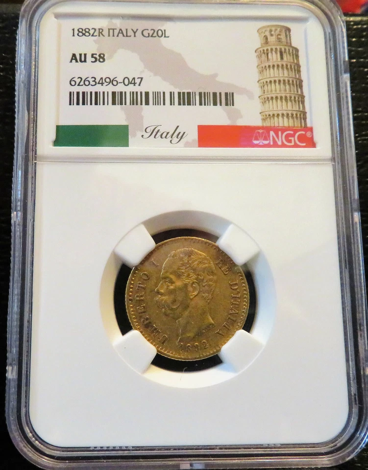 1882R Italy Gold 20 Lire NGC AU58 * FREE Shipping * - Image 3 of 4