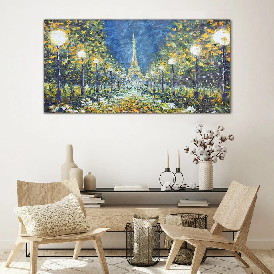 Plexiglas Acrylglasbild Wandbild 120x60 Ölgemälde Park Bäume Eiffelturm Nacht - Bild 2 von 4