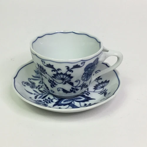 Blue Danube Japan Onion Tri Handle Coffee Cup And Saucer Set Blue White Floral
