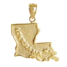 New 14k Yellow Gold Louisiana State Map Pendant