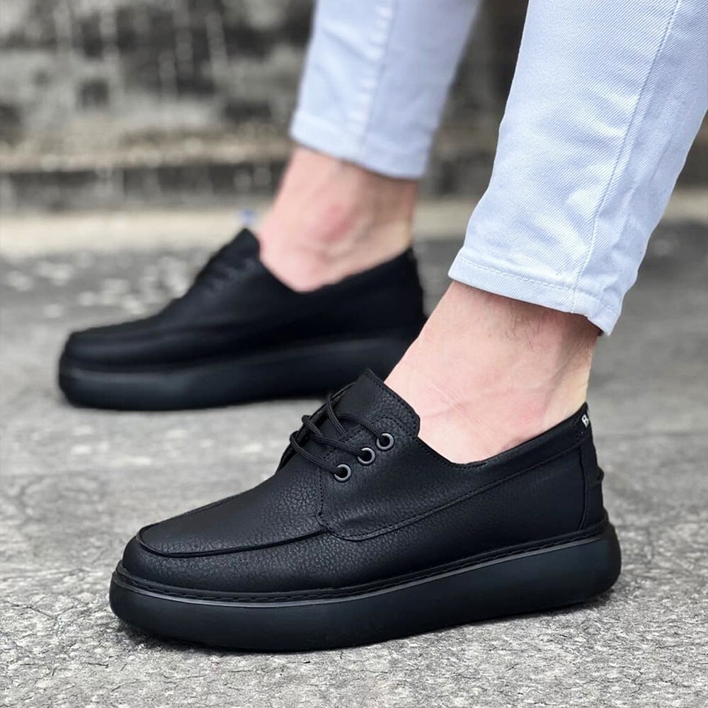 Men's Casual Shoes Lace Up Comfort Sneakers Black Vegan Leather