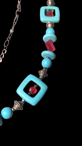 38" Long Turquoise Blue And Red Bead Necklace And Dangle Earring Set - Picture 2 of 4