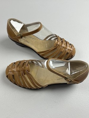 Softspots Tatianna Sandals Womens Size 10W Brown Leather Fisherman Wedge Shoes