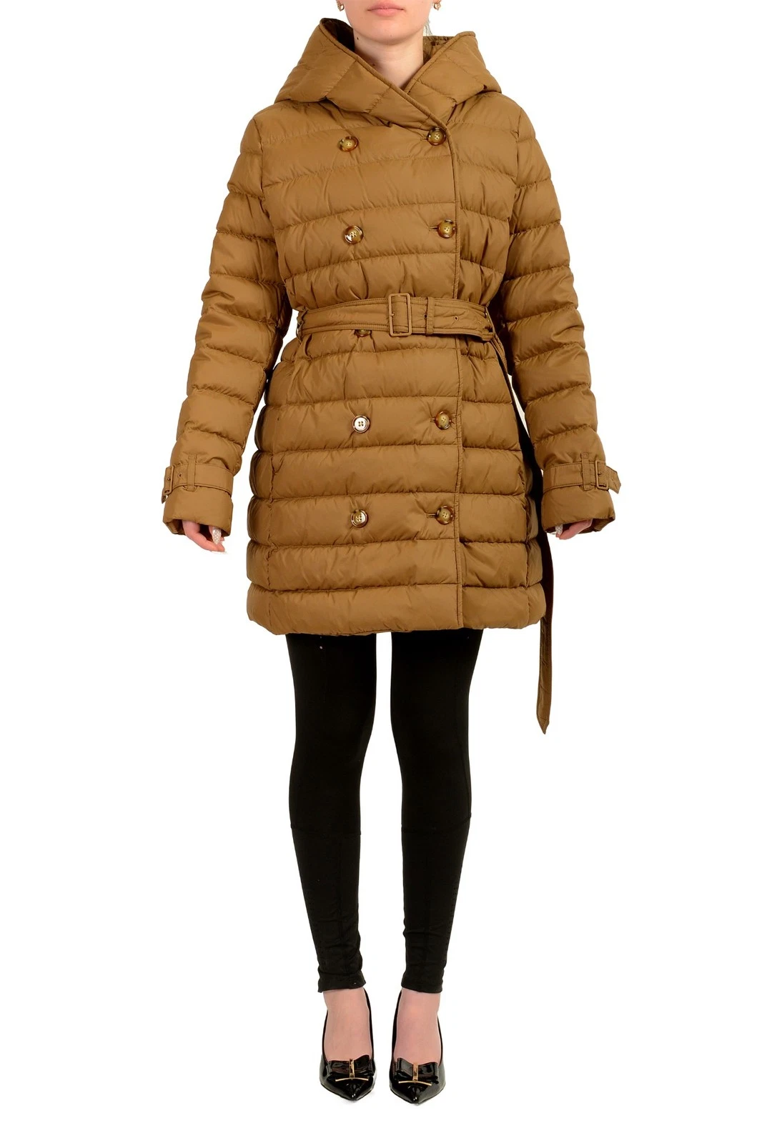 Burberry — Burberry Women's "WITLEY" Taupe Hooded Double Breasted Down Coat US M IT 42