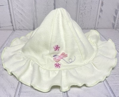 Soft Spring Baby Girl Sun Hat Pale Green With Floral & Butterfly Embellishments