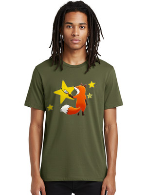 Fox-Painting-Star Mens Graphic Tee, 100% Cotton, Casual Summer Wear