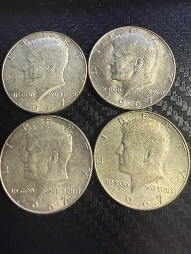 4 1967 Kennedy Half Dollars Circulated US Coins 50C Uncertified Lot