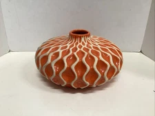 bed bath beyond IMAX  Agatha  ceramic vase orange/white wavy pattern