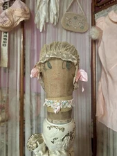 Antique Lace & Silk Ribbon Bed Cap, Blush Pink & Ivory 22”
