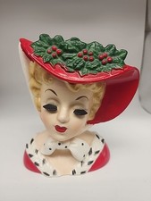 Vintage NAPCO CX4900B Lana Turner Ermine Trim Christmas Head Vase 5.5