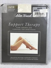 Nice Touch Support Therapy Firm Toning Leg Control Top Pantyhose White Size F