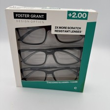Foster Grant Design Optics Reading Glasses 2.00 3-Pack Black Full Rim 1 case