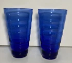 VINTAGE 2-ANCHOR HOCKING DEEP COBALT BLUE RIBBED “BEEHIVE”TUMBLERS USA 1960