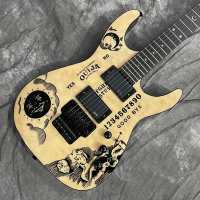 Moon Stencil Plate Top Electric Guitar Yellow Black Hardware Kirk Hammett Ouija