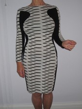ASOS Women’s Bodycon Midi Dress Size 14 Black White Modest Geometric Long Sleeve