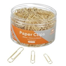 500pcs Gold Paper Clips Assorted Sizes Small, Medium and Large Paperclips for