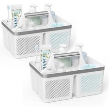 Portable Shower Caddy with Handle White and Silver Dorm Bathroom Organizer