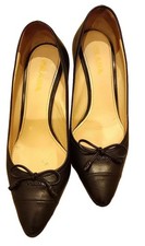 Prada Ribbon Pumps Leather Black Women's Size EU36/US6