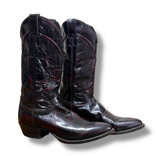 Vintage Justin Boots Western Cowboy Boot Burgundy Leather USA Made 9032 Men 9.5 - Picture 2 of 11